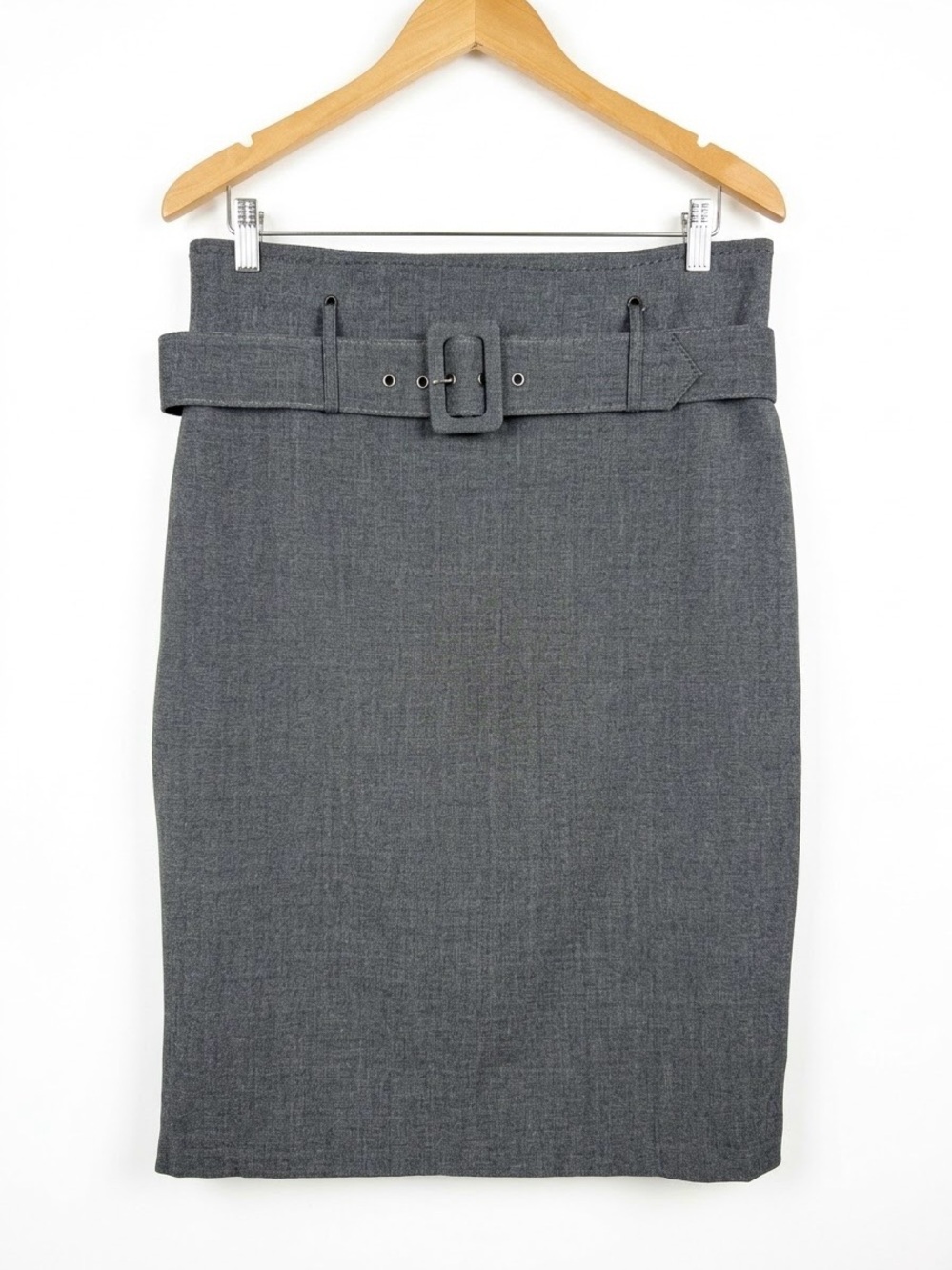 Dalia Collection Belted Pencil Skirt Gray High Waist Office Career Lined Size 10